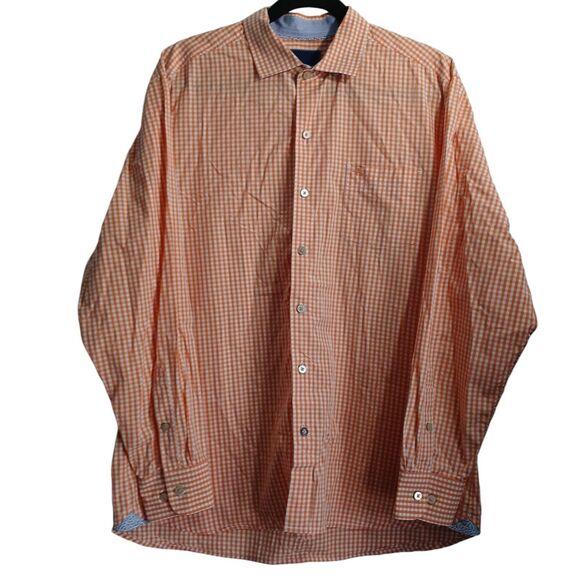 Tommy Bahama Other - Tommy Bahama Dress Shirt Men L Orange Check Long Sleeve Button Up Pima Cotton
